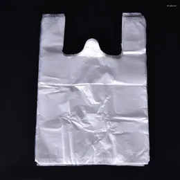 ショッピングバッグ100pcs 20 30cmスーパーマーケットのプラスチック透明バッグハンドルフードパッケージキャリア付き