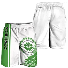 Shorts masculinos Africa Comoros Mapa Flag 3D Men impresso Bermudas Hawaiian Boards Shorts National emblemach Beach Bate of Arms Masculino calças curtas