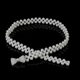 Taillenkettengürtel Ein Bug -Perlen -Bund für Frauen mit eingelegtem elastischen Seilendesign Hochzeitskleid Langes Hosen Bund am Bund