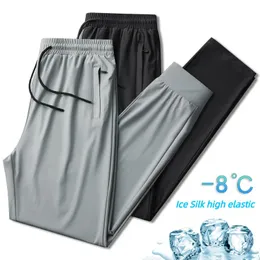 Calça de seda gelo masculino de verão de alta elasticidade Sentre a secagem rápida esportes finos e respiráveis casuais 240412