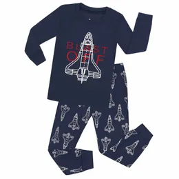 Mode flygplan pajama barn pojke pijama bomull marinblå småbarn barn pojkar pyjamas lång ärm sovande kläder baby outfit set 240418