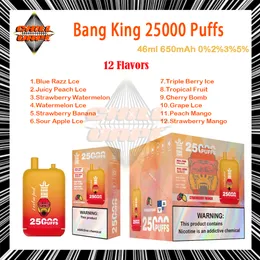 Bang King 25000 Puff descartável e cigarros malha bobina de 46 ml 650 mAh Bateria recarregável Battery 25k 0% 2% 3% 5% Cores Vaporizadores