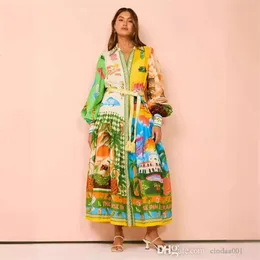 Sukienki dla kobiet projektantka 2024 NOWOŚĆ SOLL BIESED DŁUGO LANTERNE RĘKA GRAFFITI DRUKOWANIE KONTROWA SUKIENKA