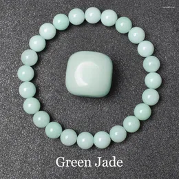 Strand Natural Green Jades Bracelets Mulheres Real Stone Stone Bracelet Men 6/8mm Round Elastic Rope Ladies Genuine Jewelry Gift