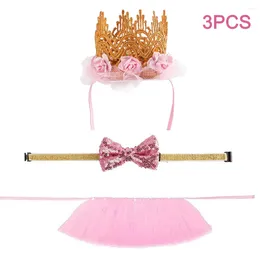 Dog Apparel Headdress With Bow Tie Pet Decoration Puppy Tutu Skirt Crown Hat Cat Birthday Set Collar Fashion Party Supplies Costume Gift