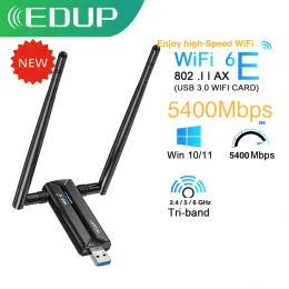 Cartas EDUP AX5400 USB 3.0 WIFI 6E Wireless Wirend Card Tri Band 2.4g/5g/6ghz Adaptador Wi -Fi 802.11ax Antena de alto ganho