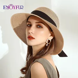 Goditi i cappelli da sole estivi per donne per donne brim nastro brow beach cappello femminile moda UVf protezione da protezione 240423