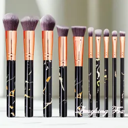 Luxury Makeup Borstes Hourglass Set-10-PCS Powder Blush Eyeshadow Creas Concealer Eyeliner Smudger Dark-Bronze Metal Handle Cosmetics Dr Dhwev Hourglass Brush