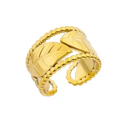 Eheringe minimalistisches Blatt breiter Edelstahl Texturringe für Frauen Vintage Goldfarbe ästhetischer Ring Hochzeit Schmuckzubehör Geschenk