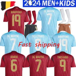 Belgien 24 25 Futbol Jersey de Bruyne Lukaku Doku 2024 Milli Takım Futbol Gömlek Erkek Çocuk Kitleri 16-28 Eğitim Spor Gömlek Carrasco Tielemans Bakayoko Trossard