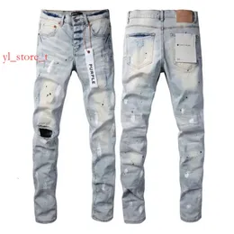 Designersmens Jeans Luxury Brand Purple Man Black High Street Paint Graffiti Mönster skadade Rippade magra byxor Denim Pants Purple Jeans Black 1310