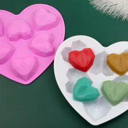 Moldes 6 diamante coração coração silicone molde bolos de cozimento moldes feitos artesanais de resina essencial molde de cozinha de cozinha acessórios presentes