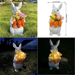 Decorações de jardim Cenoura criativa Buquet Bunny Ornamentos decorativos Lâmpada de estátua Luz solar Luz 240411 Drop Deliver