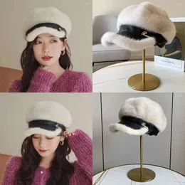 VISURE INVERNE Beret per pelliccia calda per donne Cap di visone Fashion Trend casual coreano inverno a prova di pecora vera qualità originale