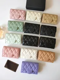 Luxury c brand fashion designer women card holder wallet fold flap classic pattern caviar lambskin wholesale women small mini pure color Pebble leather with boxes