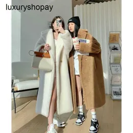 Maxmaras Coat Teddy Bear Womens Cashmere Płaszcze wełna wełna zima poza sezonem 2024 Nowy M Home Long Biała sylwetka cząsteczka jagnięcina fu