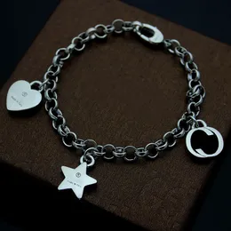 Antik silverblind för kärleksbrev och stjärnhjärta charms hänge armband lyxfest present par chunky kedja smycken