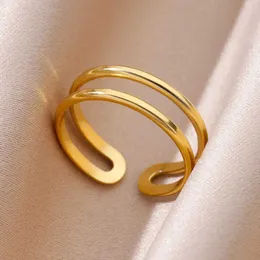 Bröllopsringar rostfritt stål minimalistiska ringar för kvinnor guldfärg vintage geometrisk textur ring bröllop jul smycken inoxidable anillo