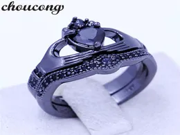 choucong 4 colors Birthstone women claddagh ring 5A zircon cz Black Gold Filled Wedding Band Bridal sets ring for women men9616211