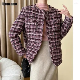 Giacche da donna o-collo Elegante giacca inverno autunnale Donne 2024 Design di rivestimento caldo di fascia alta Miscela Plaid Tweed Coats Femmina femmina