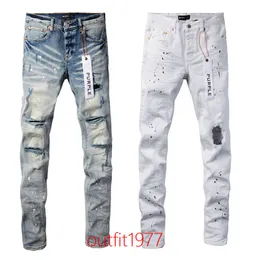 Novo moda quente 2024 Slim 1: 1 Jeans Purple Brand Jeans Jeans Denim Men Slim Fit Streetwear Andividado Strety Danished Destroy Hole Ripped Jeans Streetwear