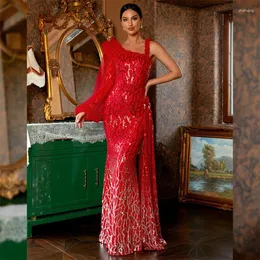 Vestidos casuais verão ocasião formal Mulheres Um ombro vermelho lantejoulas de lantejoulas Dama de honra do coquetel da noite de baile de manhã Festa de sereia longa