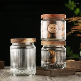 Lagerflaschen Holzglas versiegeltes Glas Küche Gewürze Süßigkeiten geprägter transparenter Tee Kaffeebohnen -Topf Lebensmittelbehälter Haus Haus