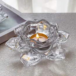 양초 홀더 투명한 크리스탈 유리 로터스 홀더 램프 로맨틱 촛불 홈 장식 공예 촛대 장신구