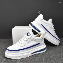 أحذية غير رسمية على النمط الكوري للرجال منصة أزياء تنفس أحذية جلدية أصلية حذاء بيضاء