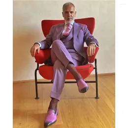 Men's Suits Formal Purple Suit For Men 3-Piece Tuxedo Man Wedding Party Dresses Slim Blazer Vest Pants Male Italian Luxury Sets