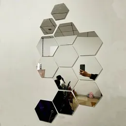 Hexagon 3D Mirror Wall Sticker Multiple Sizes DIY TV Background Living Room Stickers Wall Decor Bedroom Bathroom Home Decoration 240424