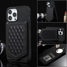 Black Iphone Case Kickstand Phone Case With Card Holder Hanging Rope Precision design Mirror Anti-theft Brush Luxury Suitable For IPhone 15 Plus 14 13 12 11 Pro Max