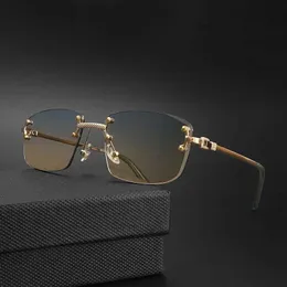 Solglasögon Cautside Blue Gradient Lens Metal Solglasögon Män Kvinnor Luxur Designer Rimless Small Square Sun Glasögon för män 2022 Framless T240428