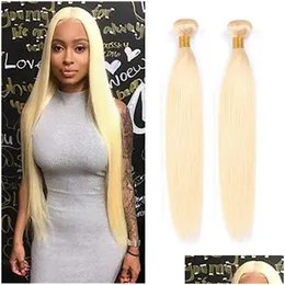 Hair Wefts Brazilian Virgin Extensions 613 Blonde Straight Peruvian Malaysian Indian Human Weaves Two Bundles Color 2 Drop Delivery P Dhfie