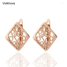 Stud Earrings Dangle For Women 2024 Luxury Hollow Metal 585 Rose Gold Color Unusual Earing Fashion Jewelry