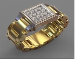 CZ Ring Paslanmaz Çelik 24K Altın Kaplama Bağlantı Hiphop Erkek Mens Saat Bandı Stili Başkan Bant Boyutu US6US104686573