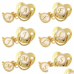 Pacifiers# Pacifiers 26 Name Initial Letter Baby Pacifier And Clips Bpa Sile Infant Nipple Gold Bling Born Dummy Soother Drop Delive Dh5Px