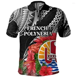 Men's Polos French Polynesia Graphic Polo Shirts For Men 3D Printed Plumeria Tribal Button Shirt Street Tops Oversized Short Sleeves