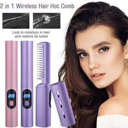 2 In 1 Lazy Straightener Hair Comb Portable Mini USB Rechargeable Fast Heating Styling Tools 240424