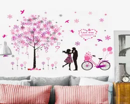 shijuekongjian Cartoon Couples Wall Stickers DIY Tree Bike Wall Decals for Living Room Bedroom Home Decoration8604803