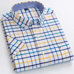 Męskie polo męskie małże koszule letnie paski Oxford Pionowe paski Krótkie Słone standardowe luźne, solidne, miękkie bawełniane koszula T240425