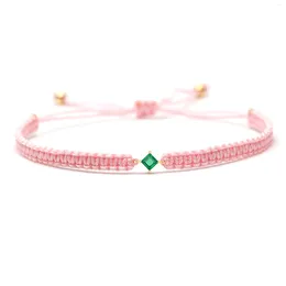 Charm armband rosa silkeskabel grön liten söt sten macrame armband koppar röd sträng liten mini semi-tidigare smycken gåva