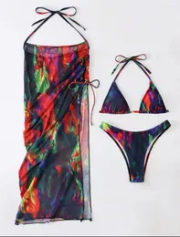 Momento de banho feminina Sexy Biquíni Sexy Biquíni Felcão Halter Push Up Up Luxury Swimsuit Y2K Impressão High Slit Tunic Férias Bikinis de praia