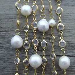 YYGEM 69 Naturalny biały okrągłe słodkowodne perły biały kryształowy ziarno złoty naszyjnik łańcuchowy 240419