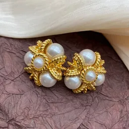 Vintage Palace Women Ohrring Messing Elektroplattiert wahre Goldglas Perle Personalisierte Ohrringe Schmuck E6580