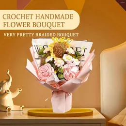 Dekoracyjne kwiaty ręcznie robione dzianinowe szydełek wykończony sztuczny kwiat fałszywy prezent słonecznika róża stokrotka