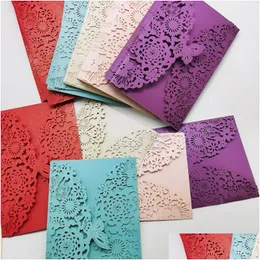 Cartões de felicitações Glitter Butterfly Cards Card personalizada Mariage batize Baptismo Party Decoration Favor S DHWD1