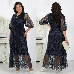 Black Lace Mother of the Bride Dresses Half ärms bröllopsgästklänning med skärm i ankel längd plus storlek på kvällsklänningar