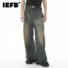 Iefb mens vintage jeans mode tvättade gata casual wide ben denim byxa sommar nödlös manliga mångsidiga byxor 9c354 240412