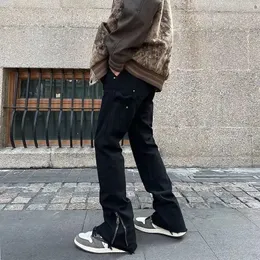 Y2k Streetwear Knöchel Reißverschluss Schwarze Frachtjeanshose für Männer Hip Hop gerade koreanische lässige lange Hosen Pantaloni Uomo 240415